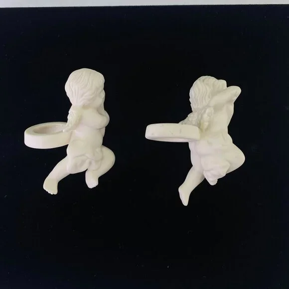 Vintage Pair Of White Bisque Porcelain Angel Candle Huggers Figurines - Picture 2 of 9